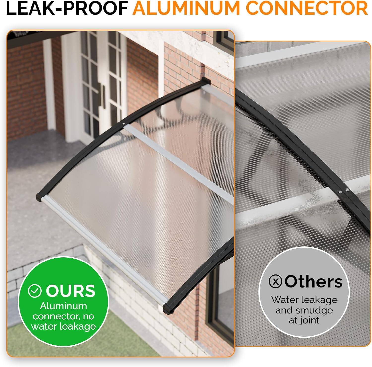 LEAK-PROOF ALUMINUM CONNECTOR

OURS
Aluminum connector, no water leakage

Others
Water leakage and smudge at joint