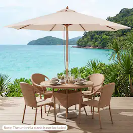 Mondawe - 9 FT Patio Market Umbrella with 8 Sturdy Bamboo Ribs Natural Pole - Beige