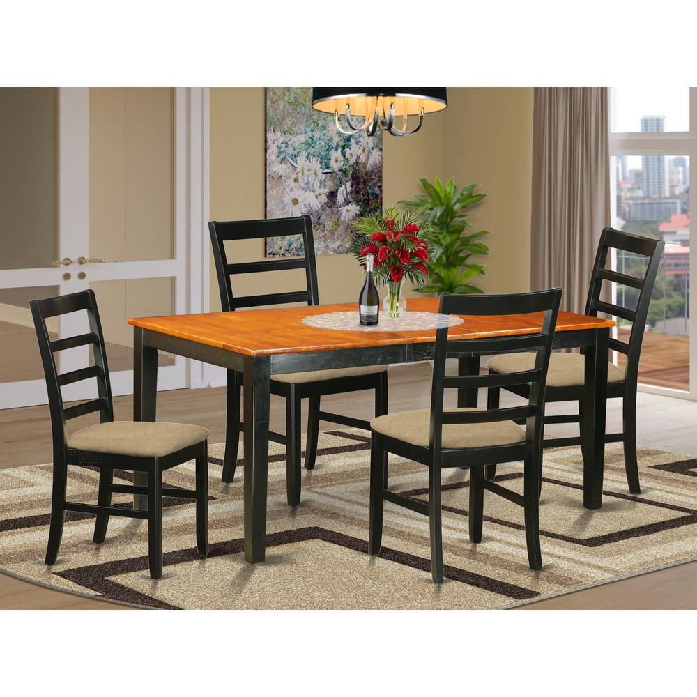 Back. East West Furniture - NIPF5-BCH-C 5 Pc Dining room set-Table with Leaf and 4 Dining Chairs - Black & Cherry.