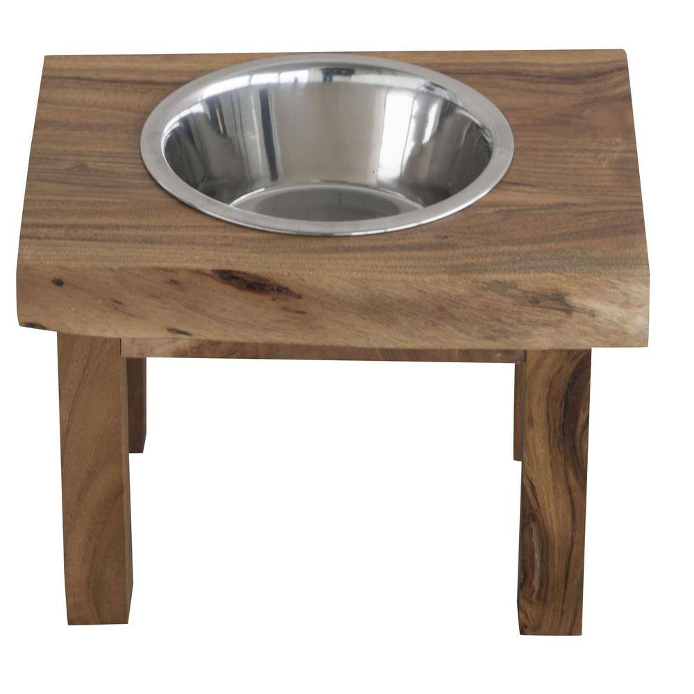 Front. AmeriHome - Acacia Wood Live Edge Single Bowl Pet Feeder Stand - Brown.