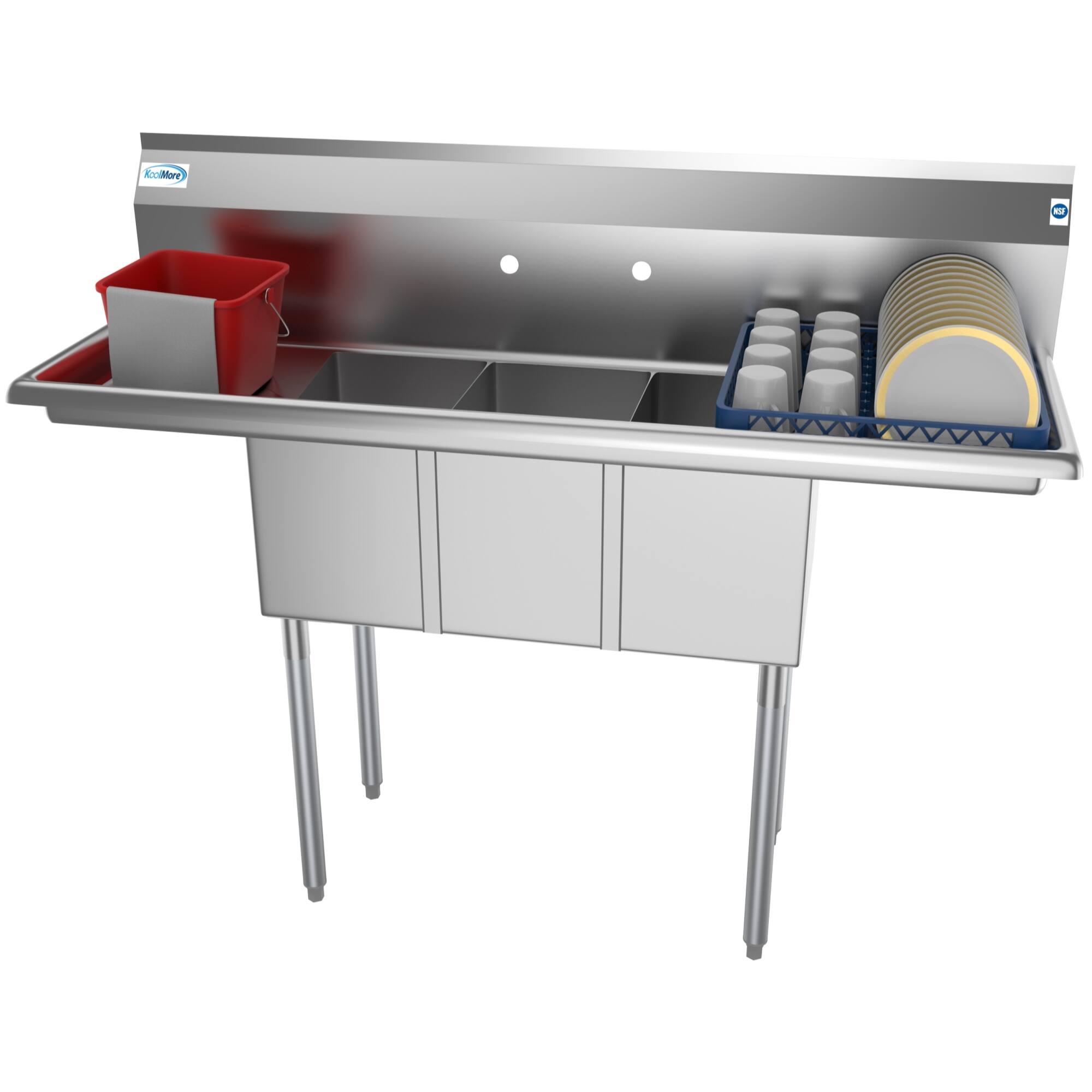 "Koolmore - 54 in. Three Compartment Sink with Drainboards, Bowl Size 10""x 14""x 10"" SC101410-12B3 - Stainless Steel" price history on PriceWatchPro