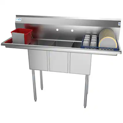 Front. Koolmore - 54 in. Three Compartment Stainless Steel Sink with Drainboards, Bowl Size 10"x 14"x 10" SC101410-12B3. - Stainless Steel.