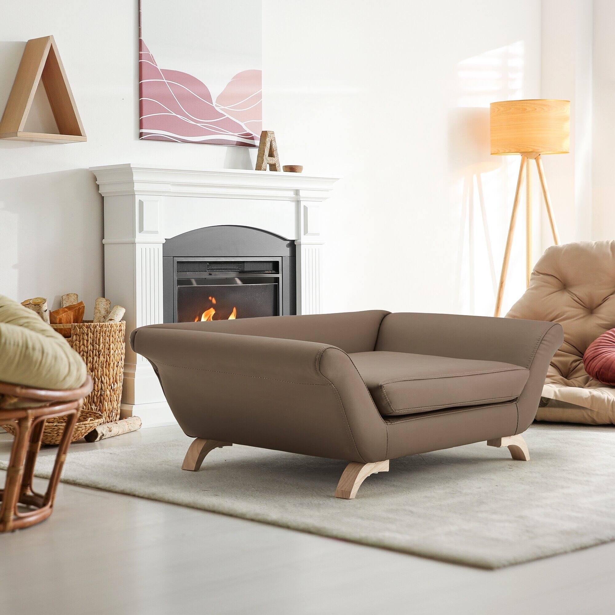 Alt View 4. U-HOMY - Modern Leather Dog Sofa with Waterproof Cushion, Durable Pet Couch for Small & Medium Dogs & Cats - Brown.