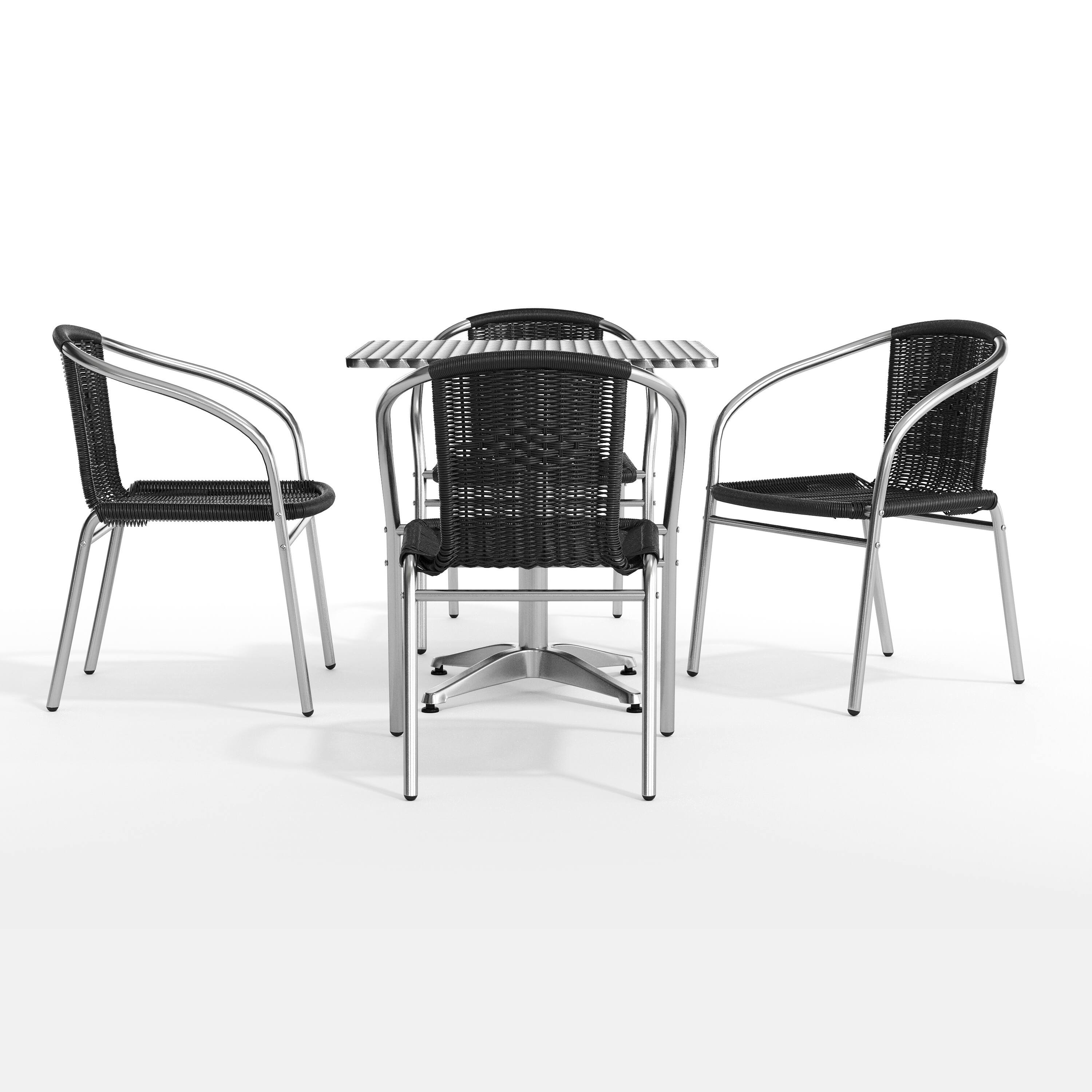 Alt View 9. Emma + Oliver - 27.5" Square Aluminum Garden Patio Table Set with 4 Rattan Chairs - Black.