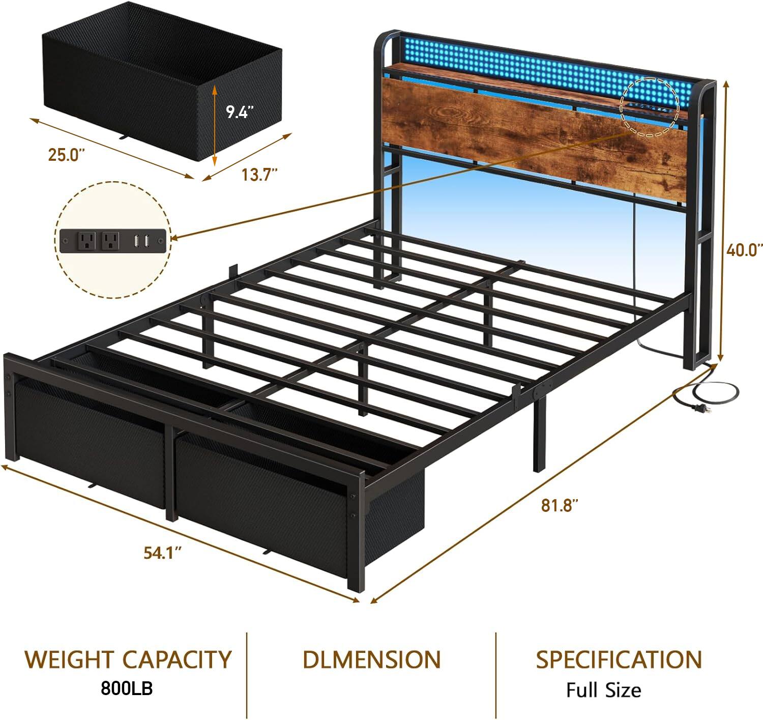 9.4" 25.0" 13.7" 11 40.0" 81.8" 54.1" WEIGHT CAPACITY DIMENSION 800LB SPECIFICATION Full Size