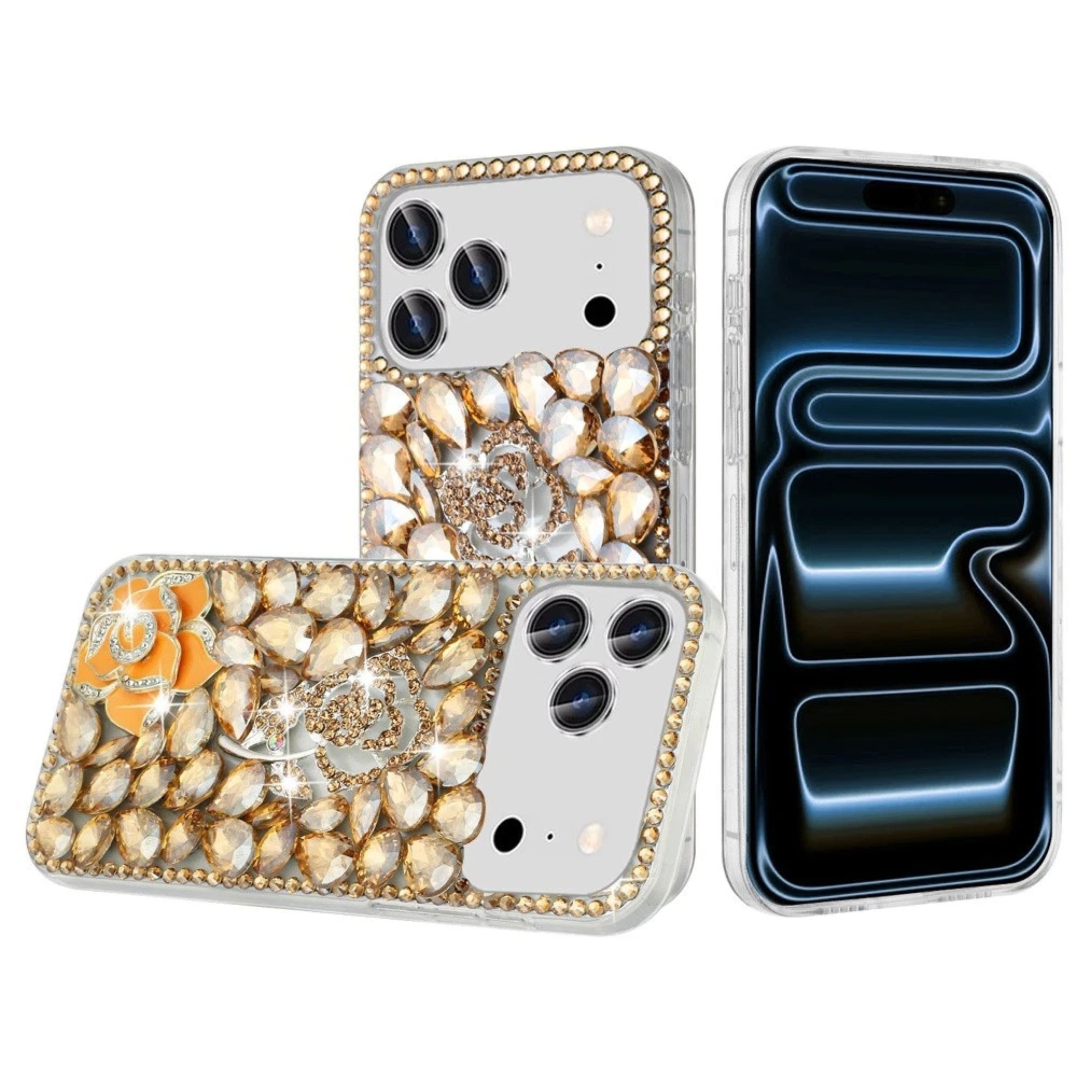 Kitcheniva - Full Bling 3D Rose Jewel Case With Tempered Glass For iPhone 17 Pro Max - Gold price history on PriceWatchPro
