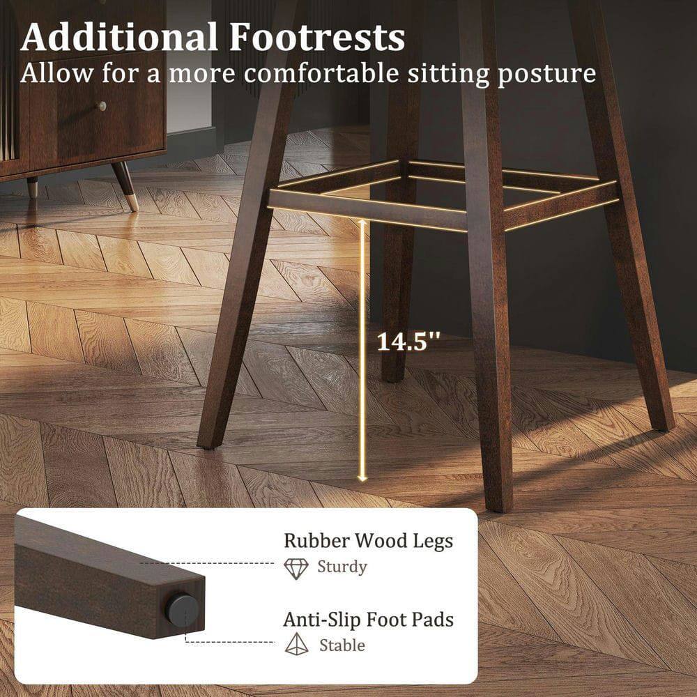 Additional Footrests  
Allow for a more comfortable sitting posture  

14.5" Rubber Wood Legs  
Sturdy Anti-Slip Foot Pads  
Stable