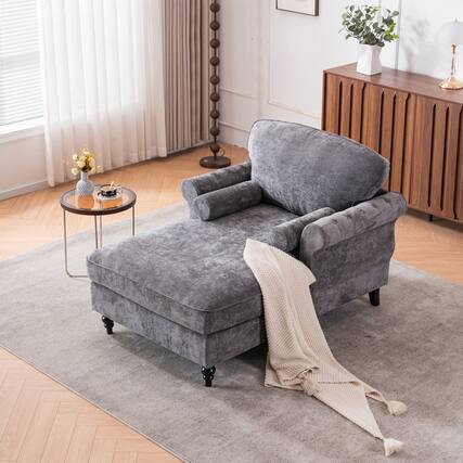 Front. Trinkets Crazed - Oversized Chaise Lounge Indoor,Chenille Single Sofa Bed with Wide Seat Upholstered Reclining Sleeper Armchair - dark gray.