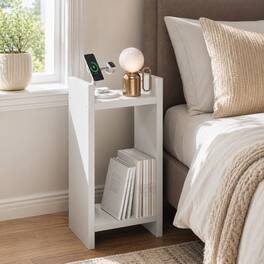Furinno - VIOLA Tall Night Stand, 2-Tier Bedside Table with Open Shelf, Side Table, End Table, with 1.2-Inch Extra Thick Frame - White