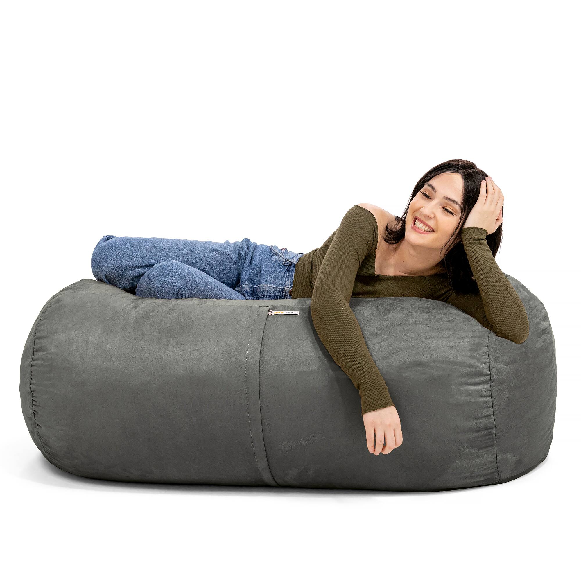 Left. Jaxx - Jaxx Sofa Saxx 4-foot Bean Bag Lounger, Charcoal - Charcoal.