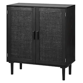 VEVOR - Rattan Cabinet, Rattan Storage Cabinet with 2 Magnetic Doors and Adjustable Shelves, Accent Sideboard Buffet - Black
