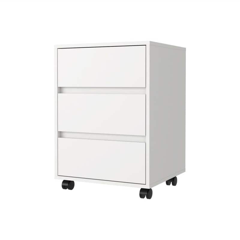 HTUTWOO - Three Drawers Filing Cabinet - Roller Blade Glide Mobile Pedestal, Rolling File Cabinet with Wheels, Under Desk Storage - White