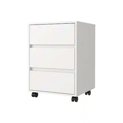 Front. HTUTWOO - Three Drawers Filing Cabinet - Roller Blade Glide Mobile Pedestal, Rolling File Cabinet with Wheels, Under Desk Storage - White.