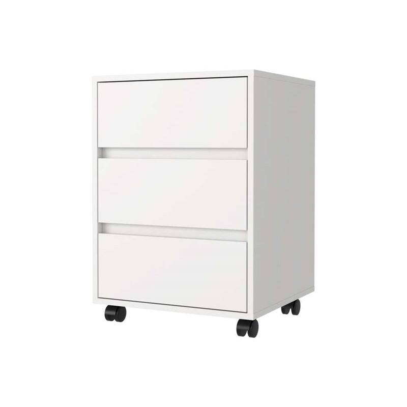 Front. HTUTWOO - Three Drawers Filing Cabinet - Roller Blade Glide Mobile Pedestal, Rolling File Cabinet with Wheels, Under Desk Storage - White.