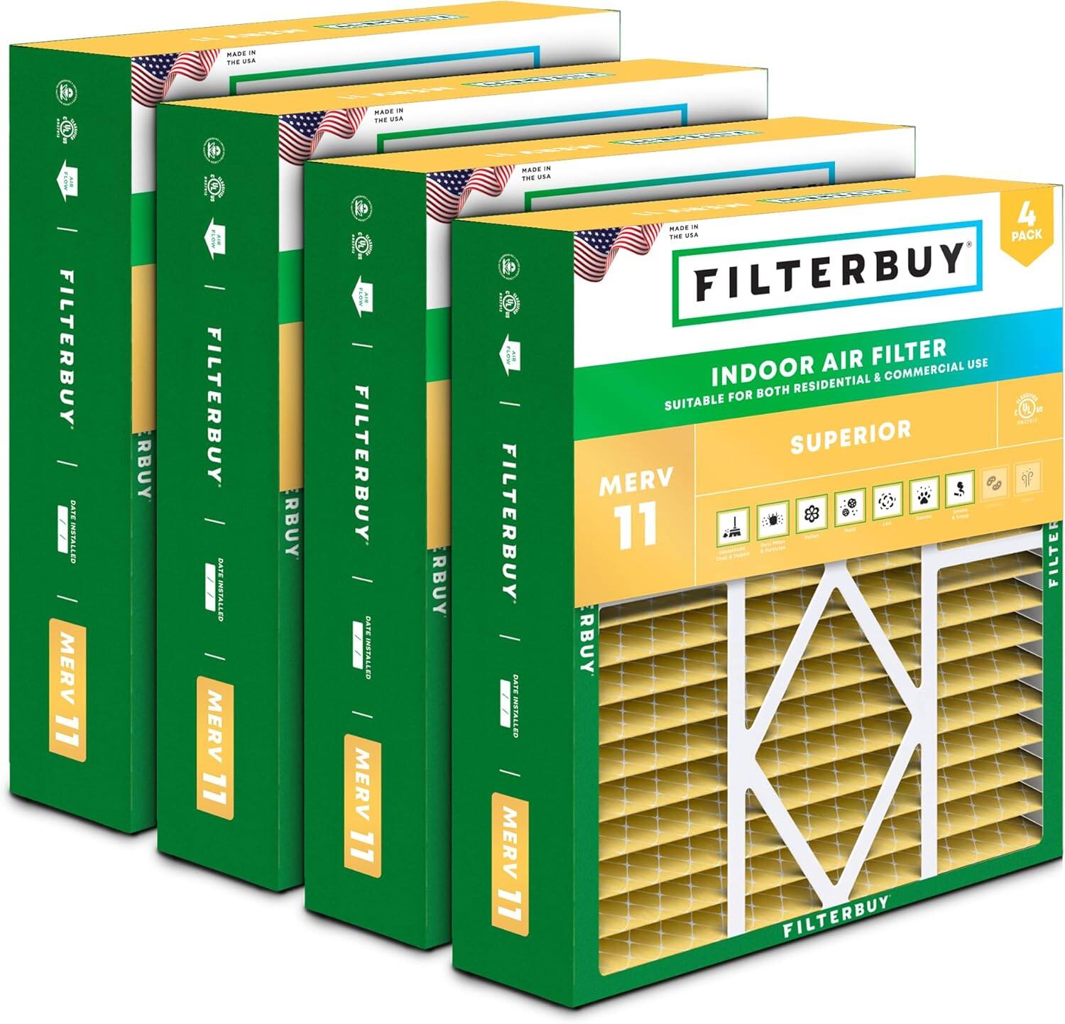 RARE - THE USE FILTERBUY STAT MERV 11 RBUY FILTERBUY DATE INSTALLED MERV 11 RBUY .E - THE WIN FILTERBUY DATE INSTALLED MERV 11 RBUY NABS - - US. O FILTERBUY 4 PACK MERV 11 - - THE USN PACK FILTERBUY AIR FILTER USE INDOOR RESIDENTIAL & COMMERCIAL FOR BOTH SUITABLE - SUPERIOR MERV 11 FILTERBUY