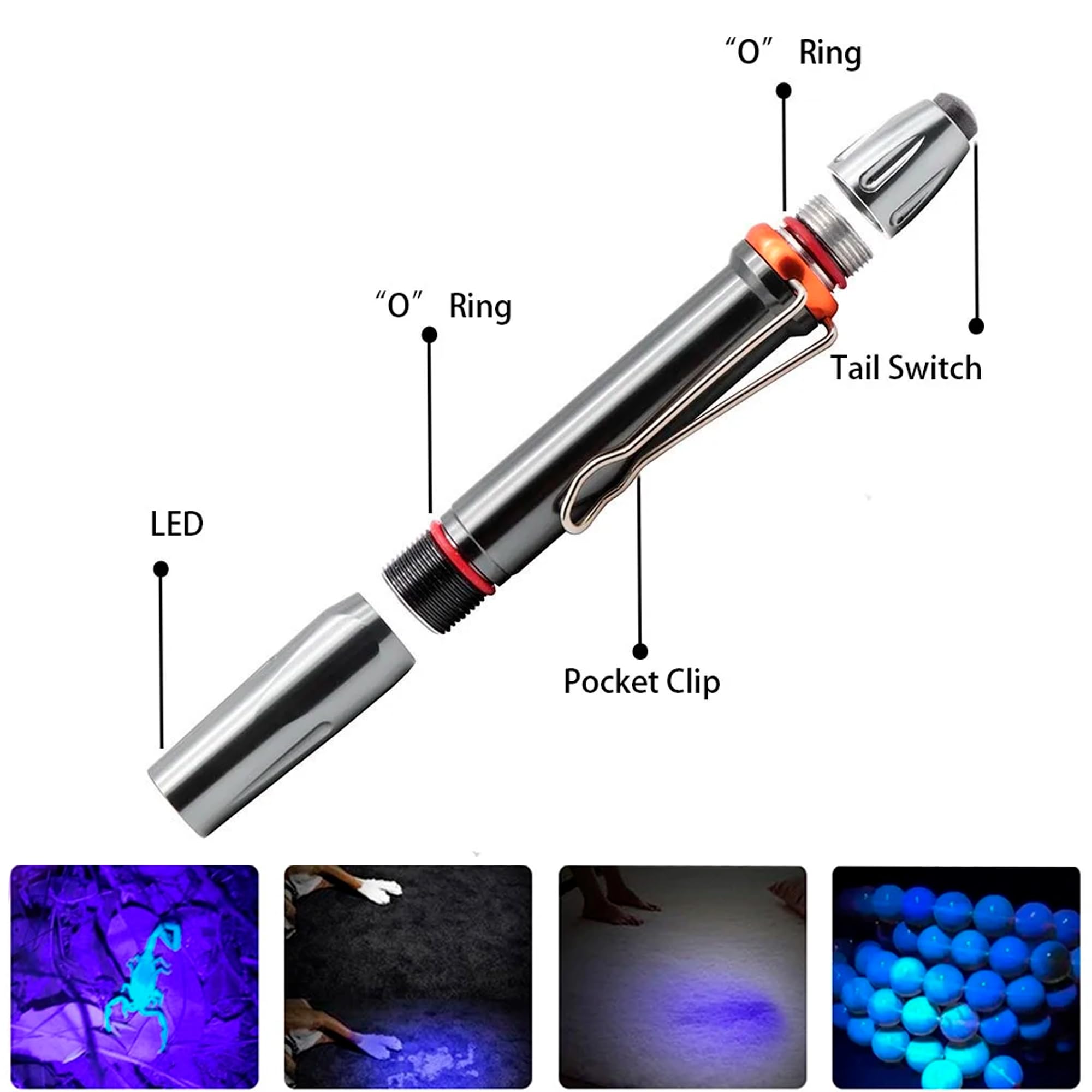"O" Ring  
"O" Ring  
Tail Switch  
LED  
Pocket Clip