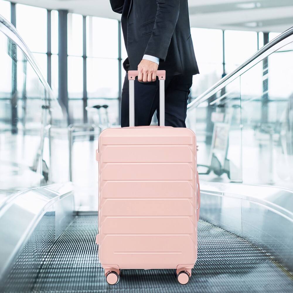 Alt View 4. Ropilly - Ropilly Pink Hard Shell Luggage Set 3 Piece Spinner Suitcase 20 24 28 Inch - Pink.