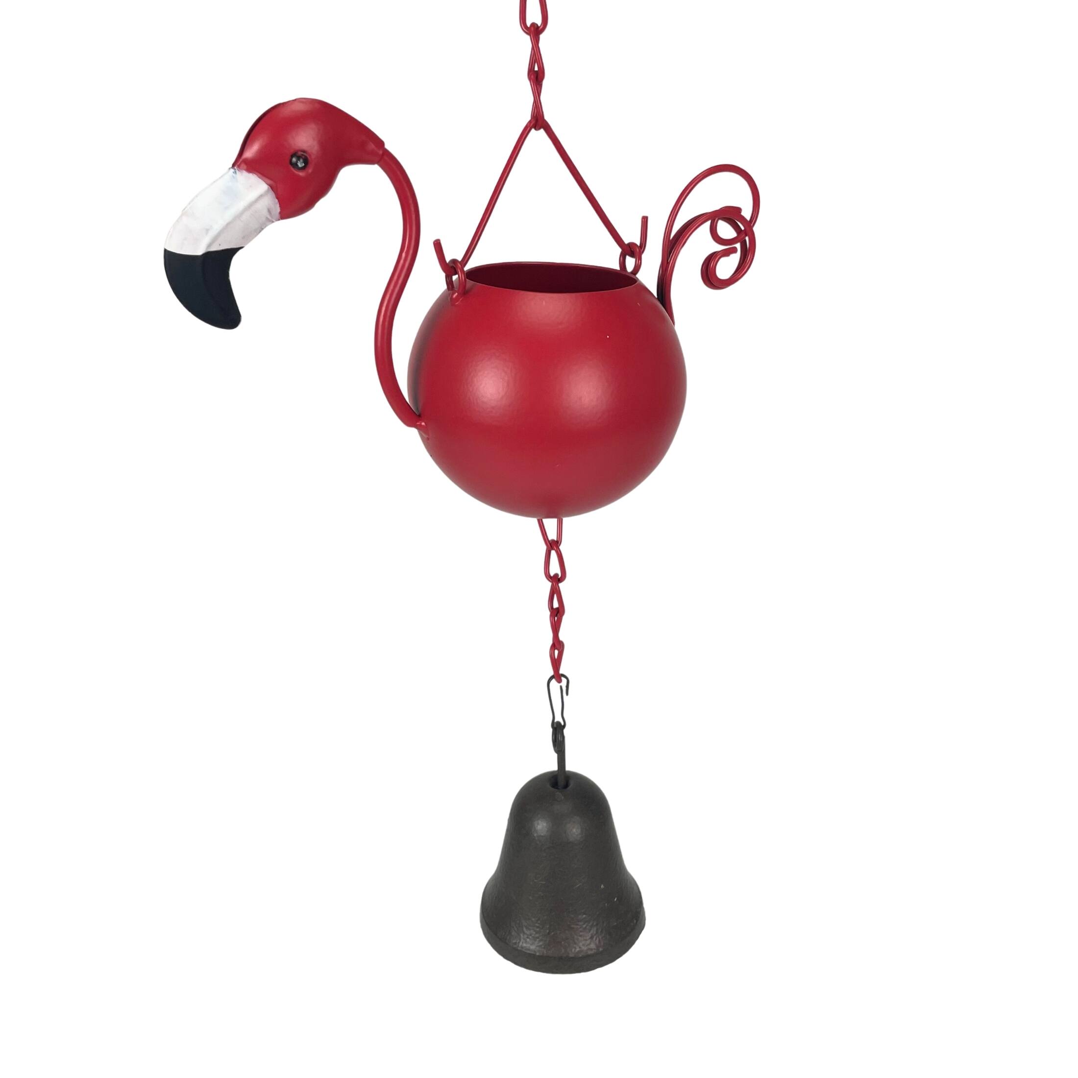 Alt View 7. Things2Die4 - 90-Inch Metal Rain Chain - 8 Portly Flamingos, 7" Long Each, Muted Red Finish - Red.