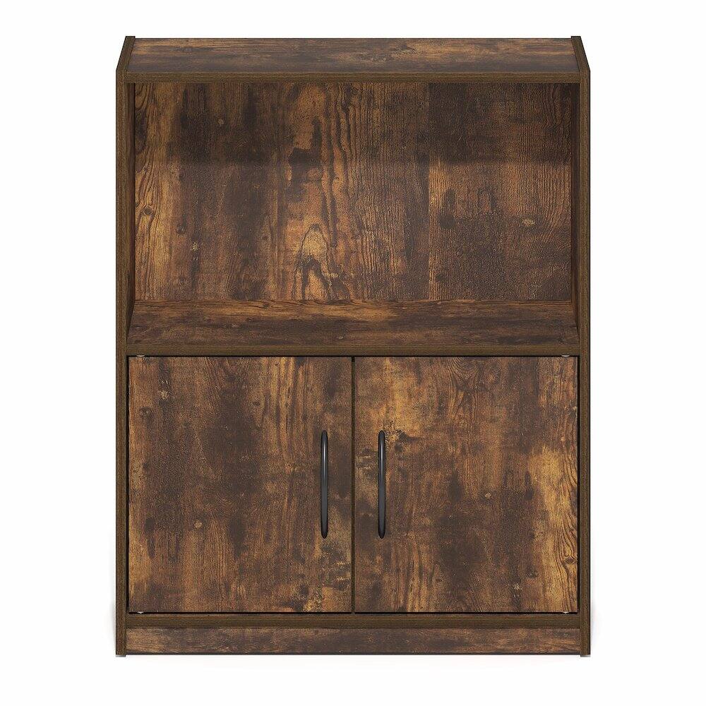 Left. Furinno - GRUEN Book Shelf, 2-Tier Small Bookshelf, Bookcase with Open Shelf and Doors Storage Cabinet, 9.3 x 21.8 x 27 - Amber Pine.