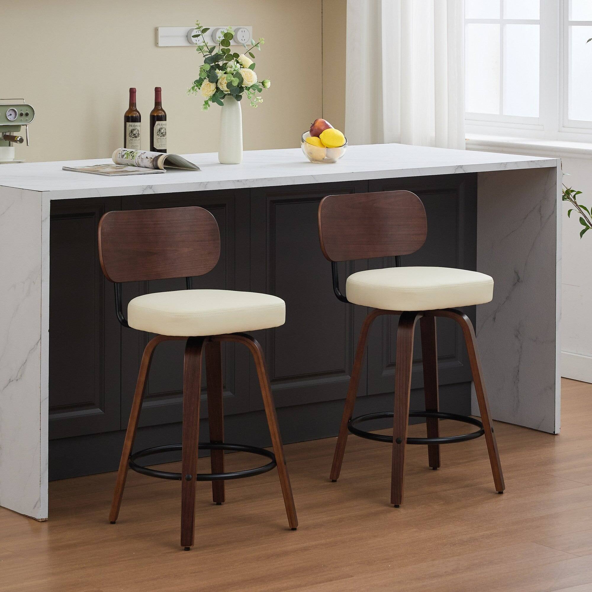 Alt View 10. Boyel Living - 26 Inch Swivel Counter Height Bar Stools Set of 2 with Walnut Bentwood Legs - Beige.