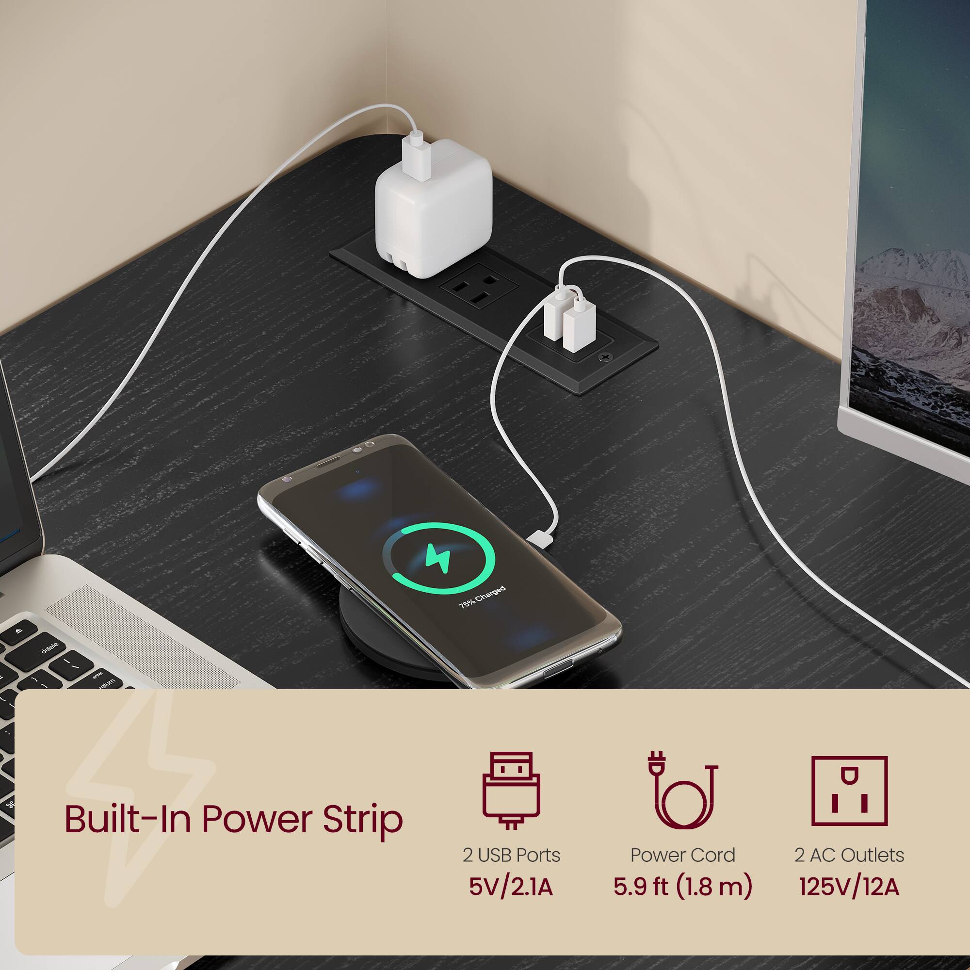 Songmics Home - L-Shaped Electric Standing Desk, Corner Desk,Power Outlets, Height Adjustable, Memory Function, Easy to Assemble - Thumbnail 4