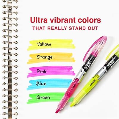 Ultra vibrant colors  
THAT REALLY STAND OUT  

Yellow  
Orange  
Pink  
Blue  
Green  

STAPLES
