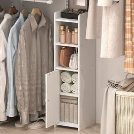 Furinno - FULDA Closet Organizers and Storage, 5-Tier Closet Organizer, Narrow Closet Storage with Door and Adjustable Shelves,32H - White