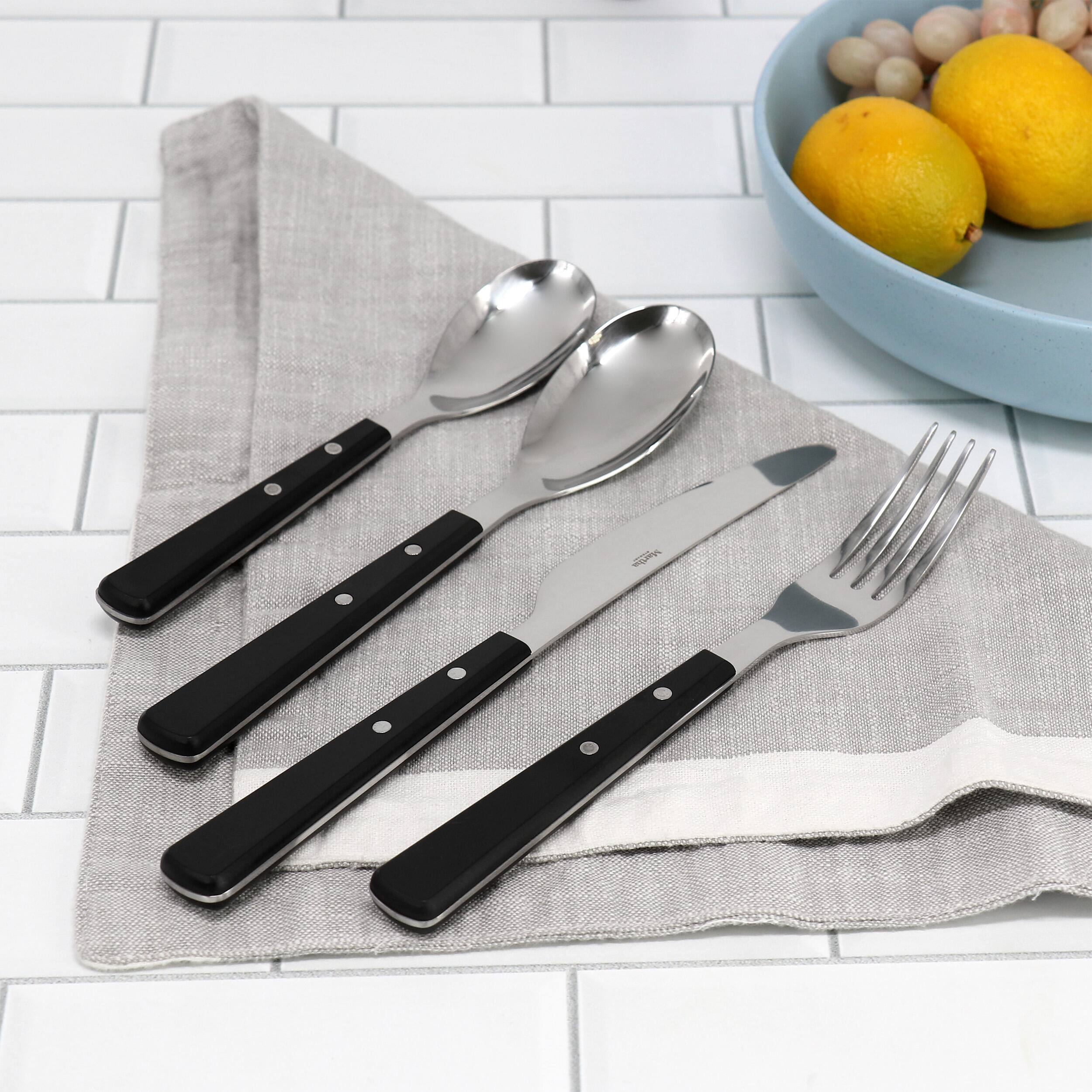 Alt View 5. Martha Stewart - Martha Stewart Garden Cottage 16 Piece Stainless Steel Flatware Set in Black - Black.