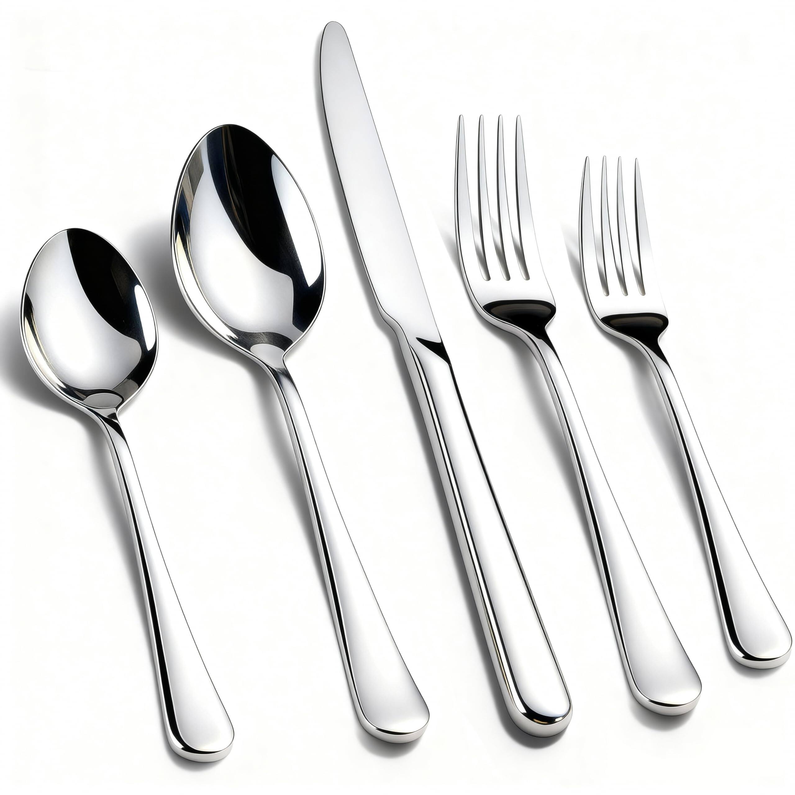 Front. Dazzed Corner - 40 Pack Silverware Set for 8, Stainless Steel Flatware Set - Silver.