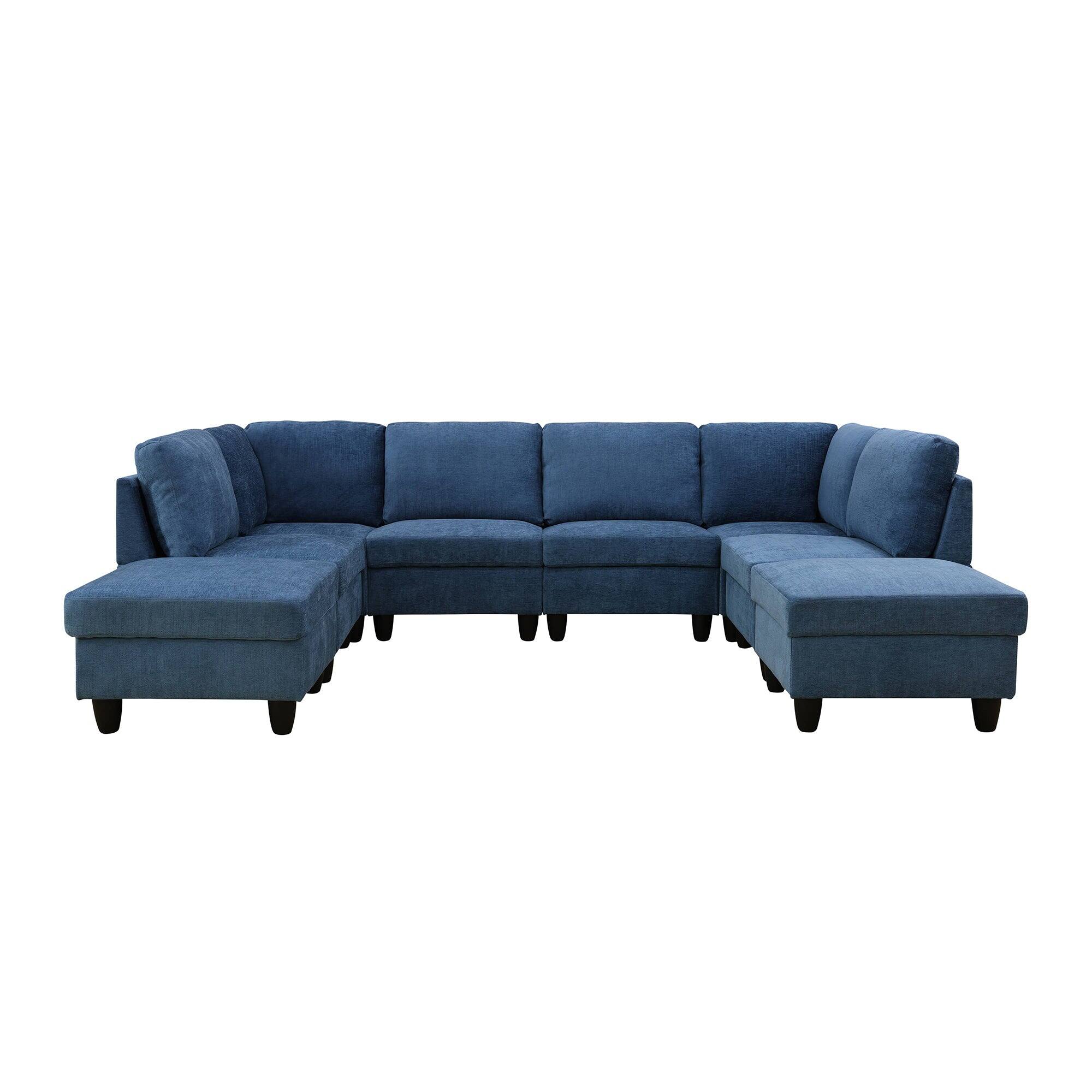Front. Boyel Living - 8 Piece Modular Corduroy Sofa Set Movable DIY Sectional - Denim Blue.
