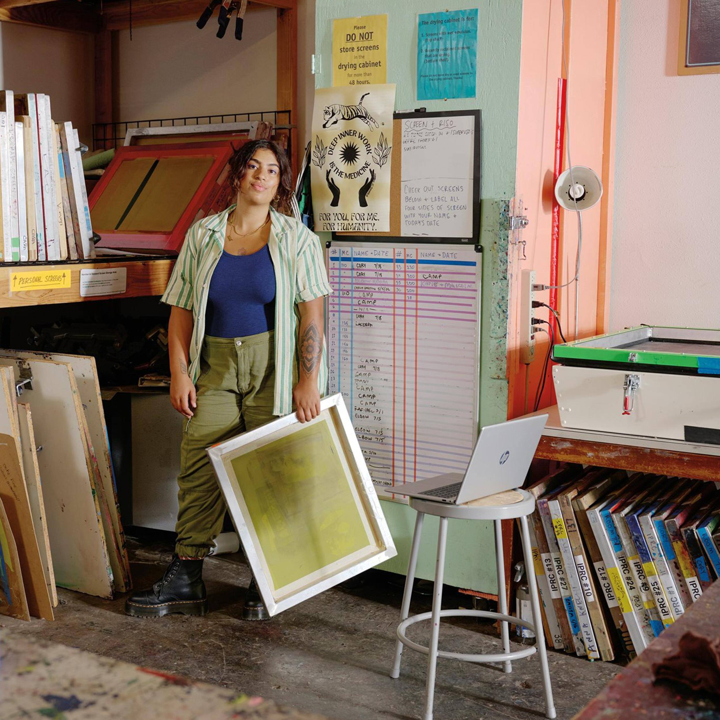 DO NOT store screens in drying cabinet - turn them out

INNER DEEP WORKSHOP
FOR YOU FOR ME
HRNITY SUEN
0213 2 & TANG
30 SCREENS
UIC ELS
Ona VOES
SEEGN with SUNPAC
ruoes
CATE
PERSOAE
saE6
MNC
DATE
8 NEHE DATE
Ca TE 1 TN
1o 22 to CAMP
V SA 5 3 E WW 1 4
TH N L
AmP
T m CAM
Cane IN
Gkew T
13 fre 1T
LE $13
IPRC #12
IPRC #27
$10
IPRC #24
#25
IPRC #1
IPRC PRC K

SCREEN + RIBBON
NOTHING IN BETWEEN

DO NOT
store screens
in drying
cabinet
turn them out

SCREEN OUT
BEFORE LABELING
ALL FOUR SIDES OF SCREEN
WITH YOUR NAME + DATE

FOR YOU, FOR ME
FOR THE NEIGHBORHOOD
DATE
NAME
DATE
TYPE
SCREEN