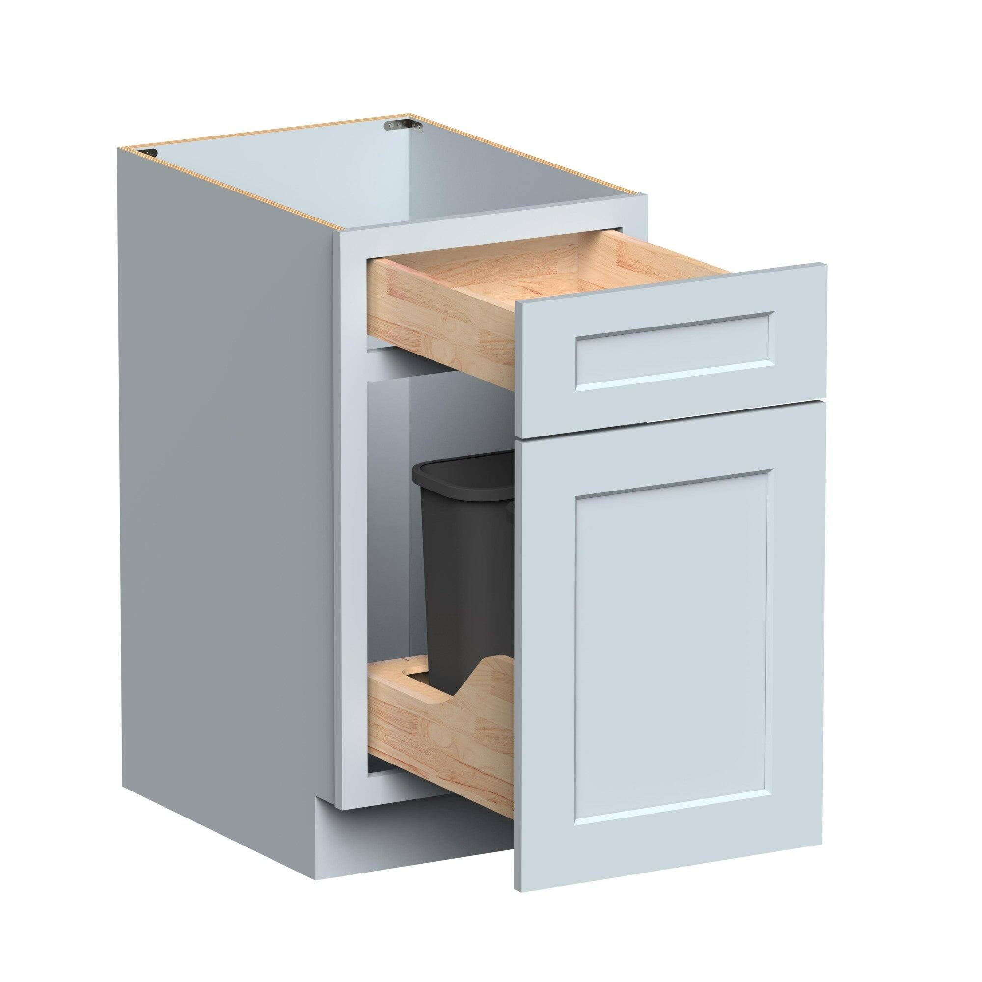 Alt View 2. Boyel Living - 18in.W DOVE GREY WASTE BASKET BASE Fully assembled Cabinet with One Rubberwood Drawer - Gray.