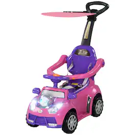 Qaba - in 1 Push Car Sliding Car with Removable Handle, Music, Horn, Canopy