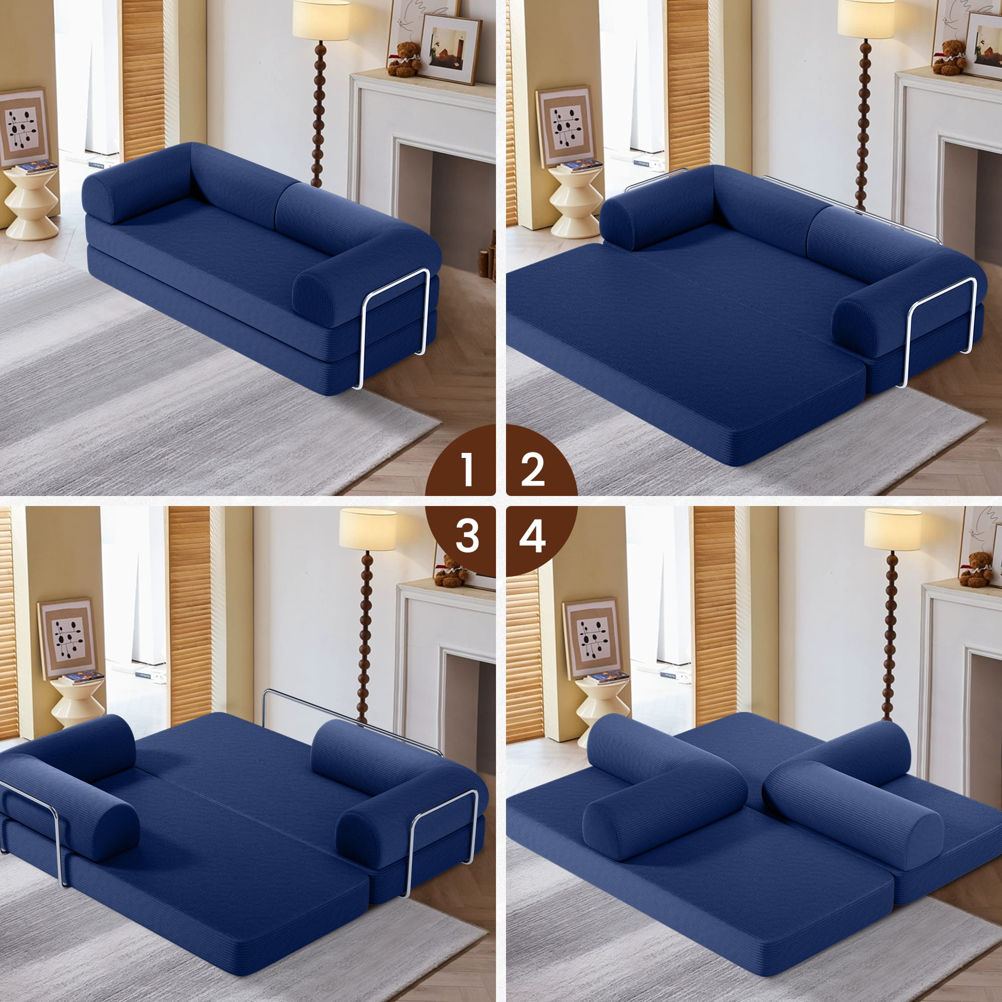 Brick Attic 4 in 1 Folding Convertible Floor Sofa Bed, 78 Inch