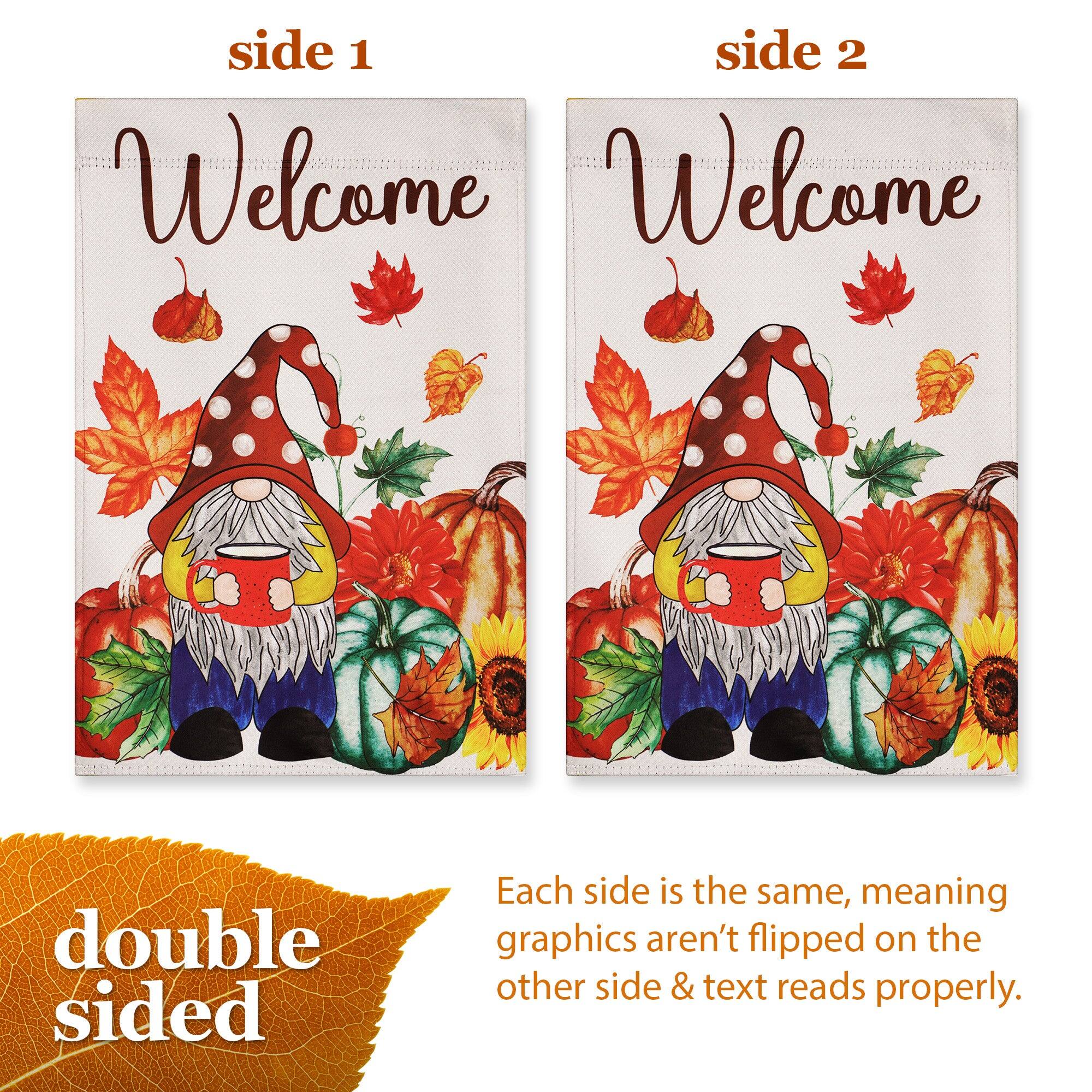 G128 Garden Flag Welcome Gnome with Coffee at Harvest 12 x 18 in ...
