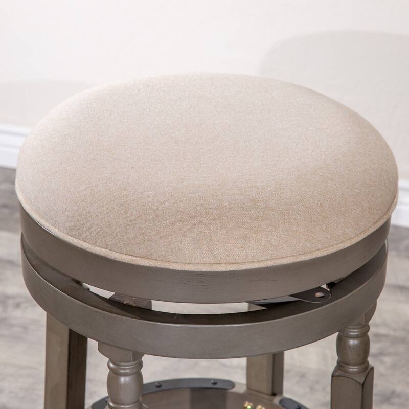 Alt View 1. HTUTWOO - 30 Inch Backless Swivel Bar Stools, Weathered Gray Wood Frame Beige Fabric Seat, for Kitchen Island Home Bar - Beige.