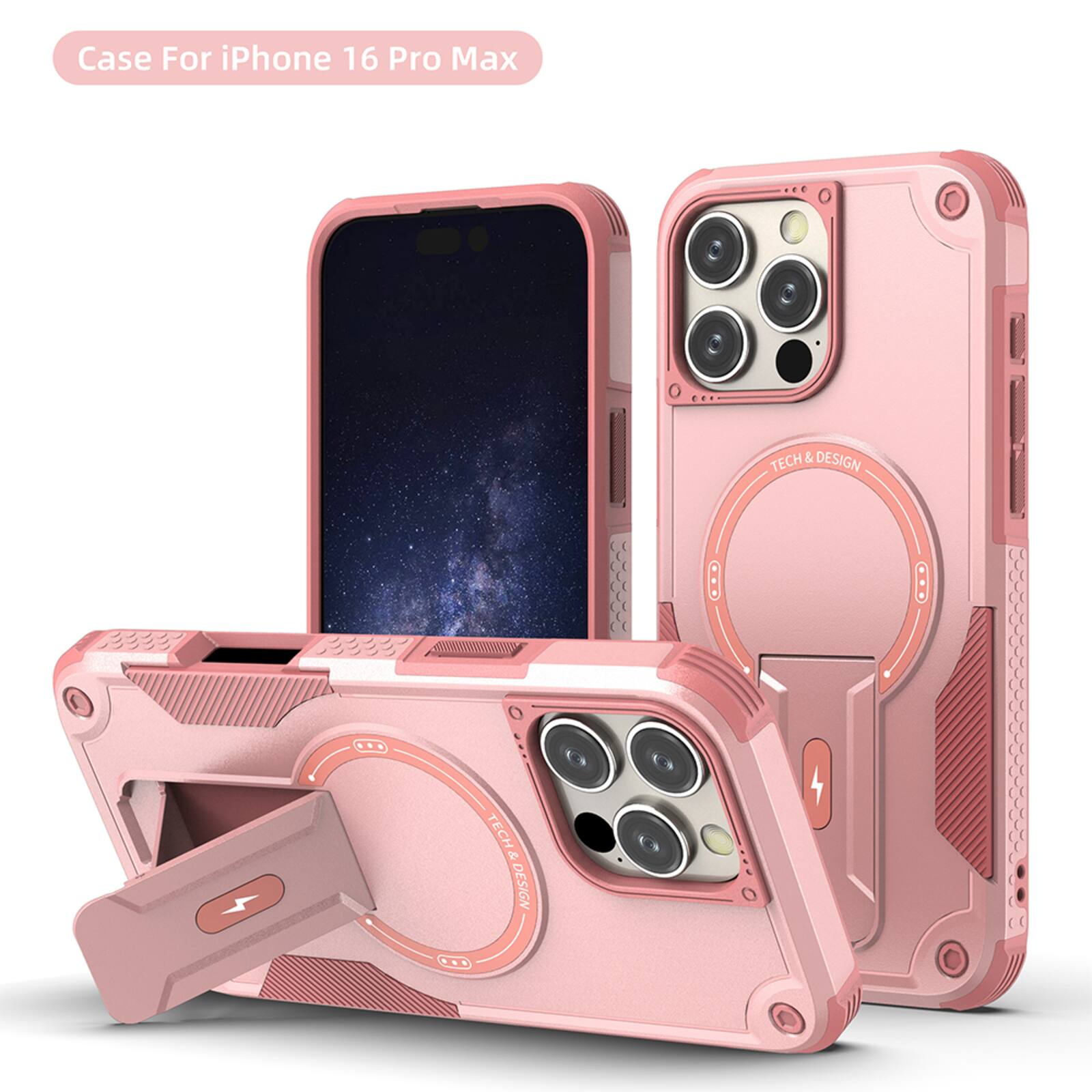 UUCOVER - Magnetic Case for Apple iPhone 16 Pro Max with Kickstand, Compatible with MagSafe, Shockproof Rugged Protective Cover - Pink price history on PriceWatchPro