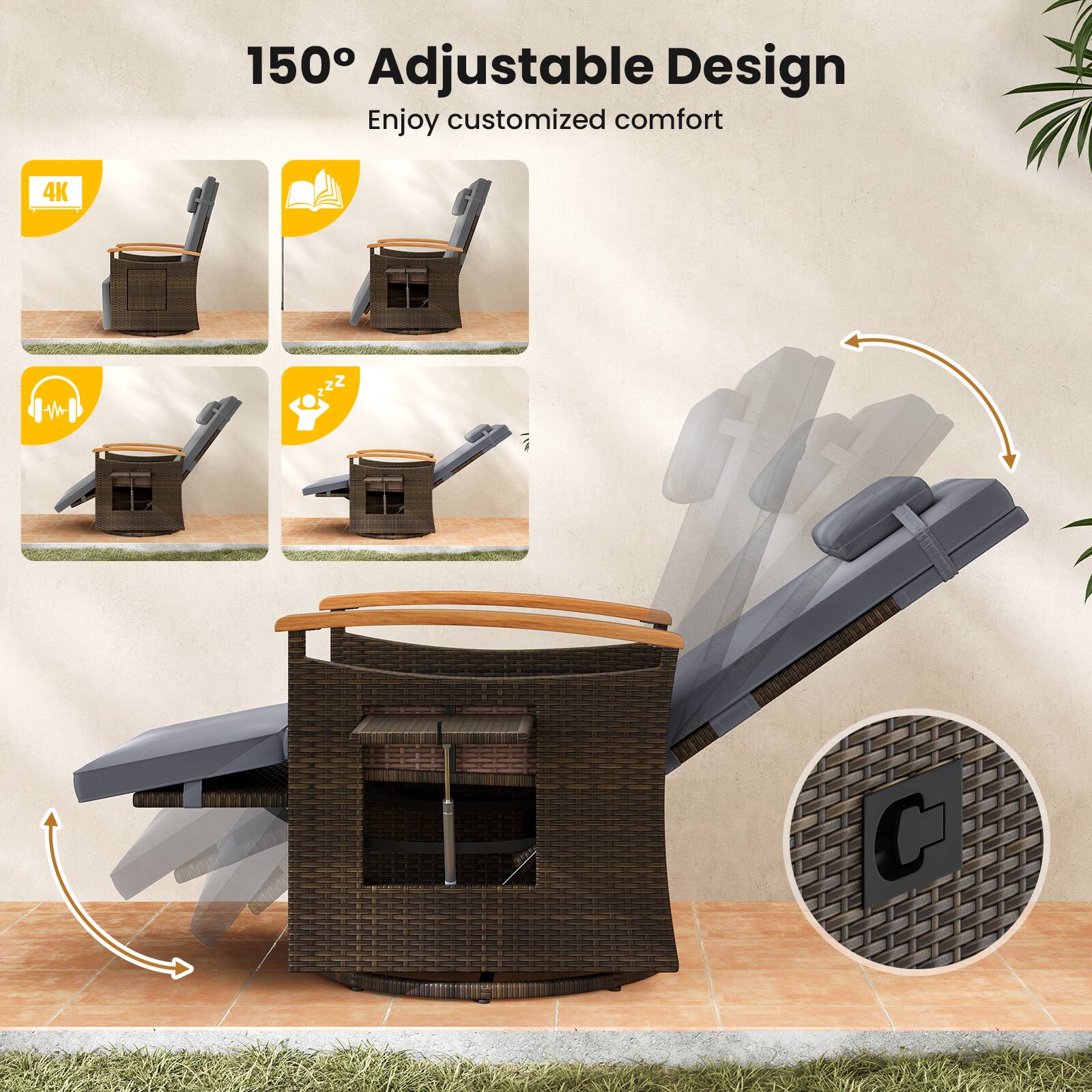 150° Adjustable Design Enjoy customized comfort 4K