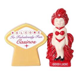 Pacific Trading - Good Luck Casino Fun Themed Novelty Ceramic Magnetic Salt and Pepper Shakers - Multicolor