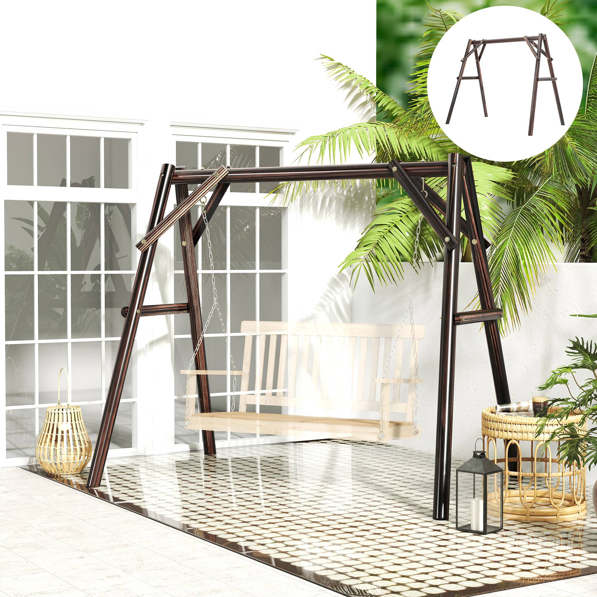 Alt View 8. Outsunny - 660 lbs Porch Swing Frame, Heavy Duty A-Frame Wooden Swing Stand for DIY Painting.