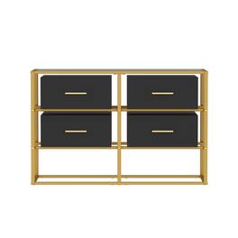 Famapy - Metal- Framed Dresser: Tempered Glass Top & Modern Storage - Black