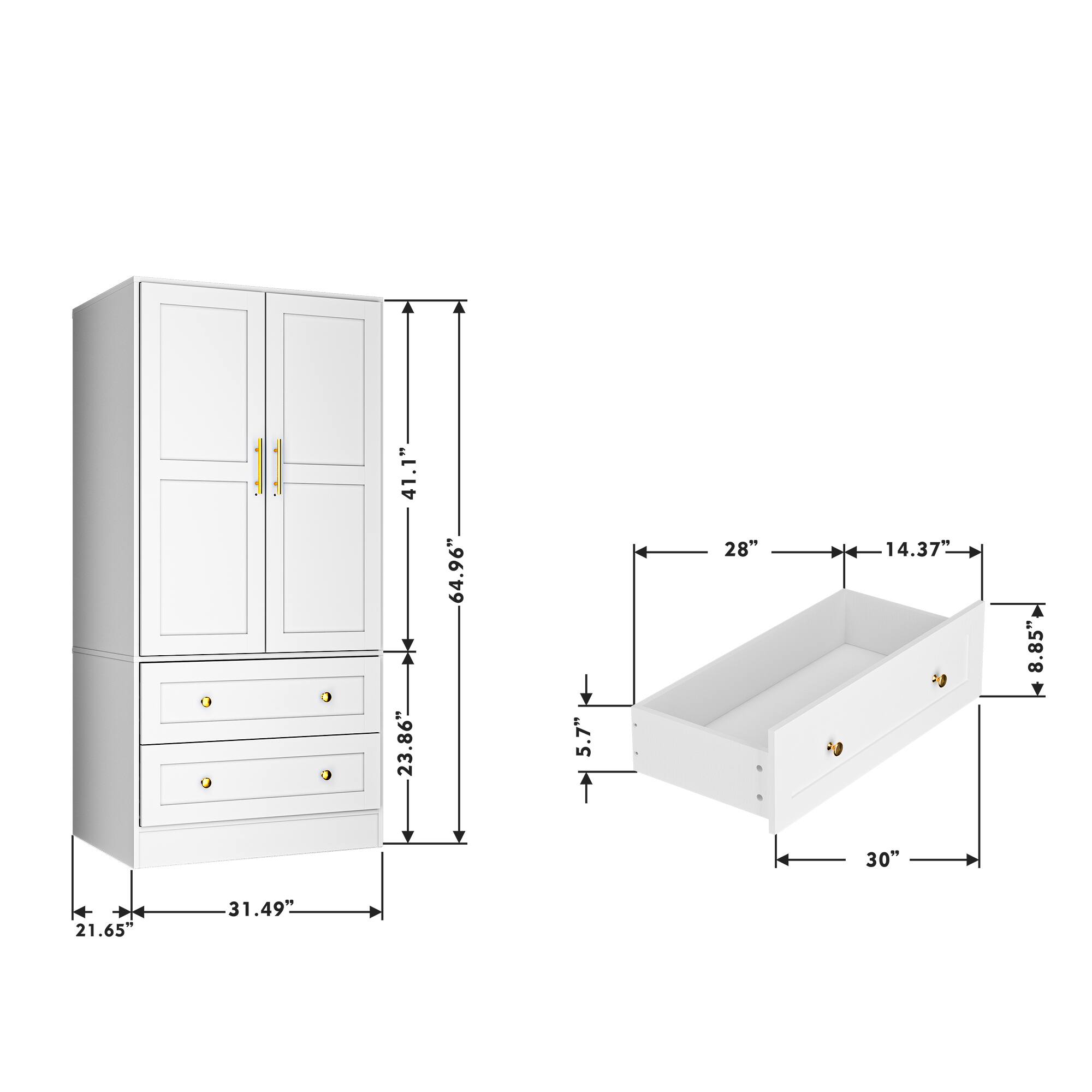 41.1"  
23.86"  
64.96"  
5.7"  
28"  
14.37"  
8.85"  
30"  
21.65"  
31.49"