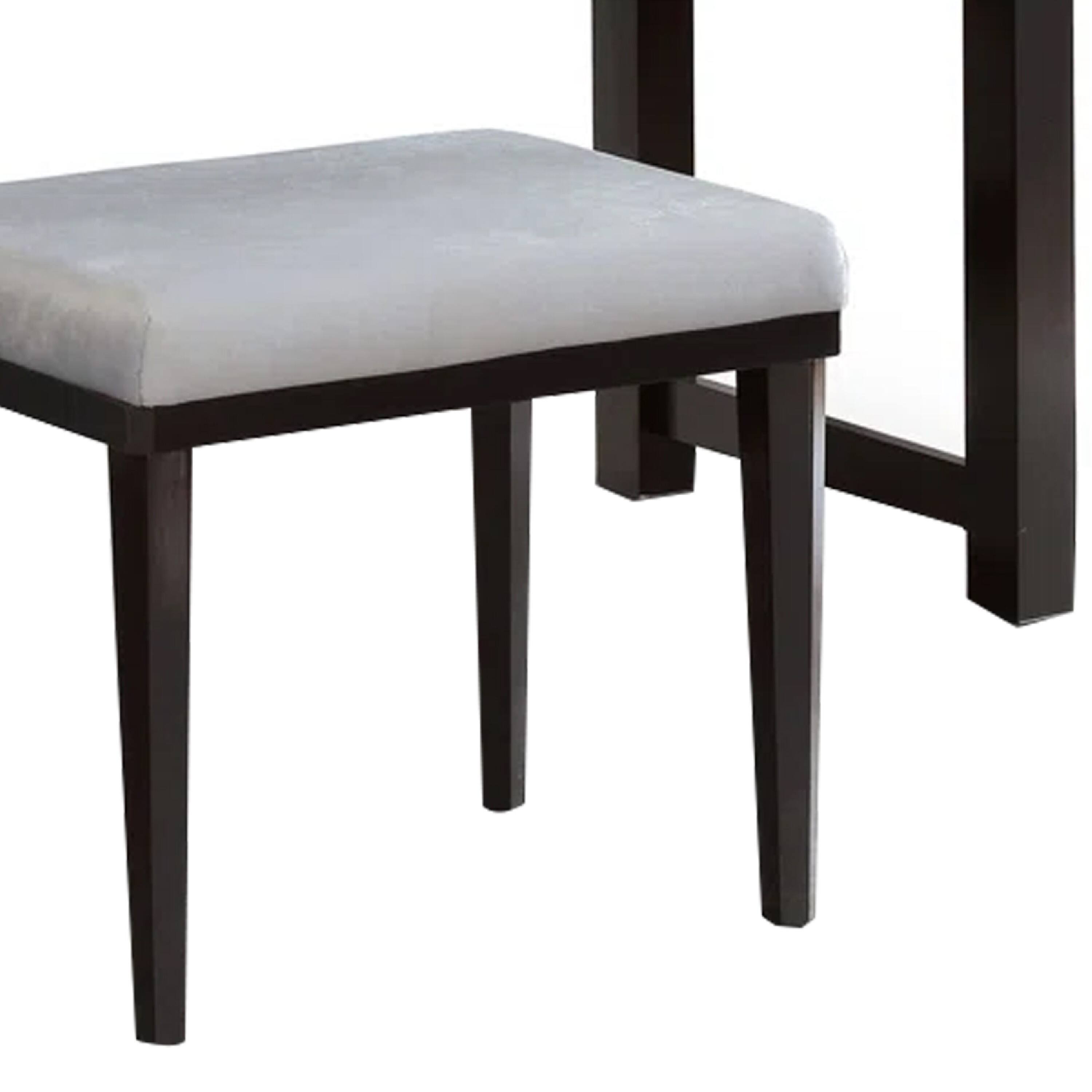 Alt View 3. Manhattan Lane - Jexo 3pc Cherry Vanity Table Set with LED Mirror, 3 Drawer, Gray Padded Stool - Brown, Gray.