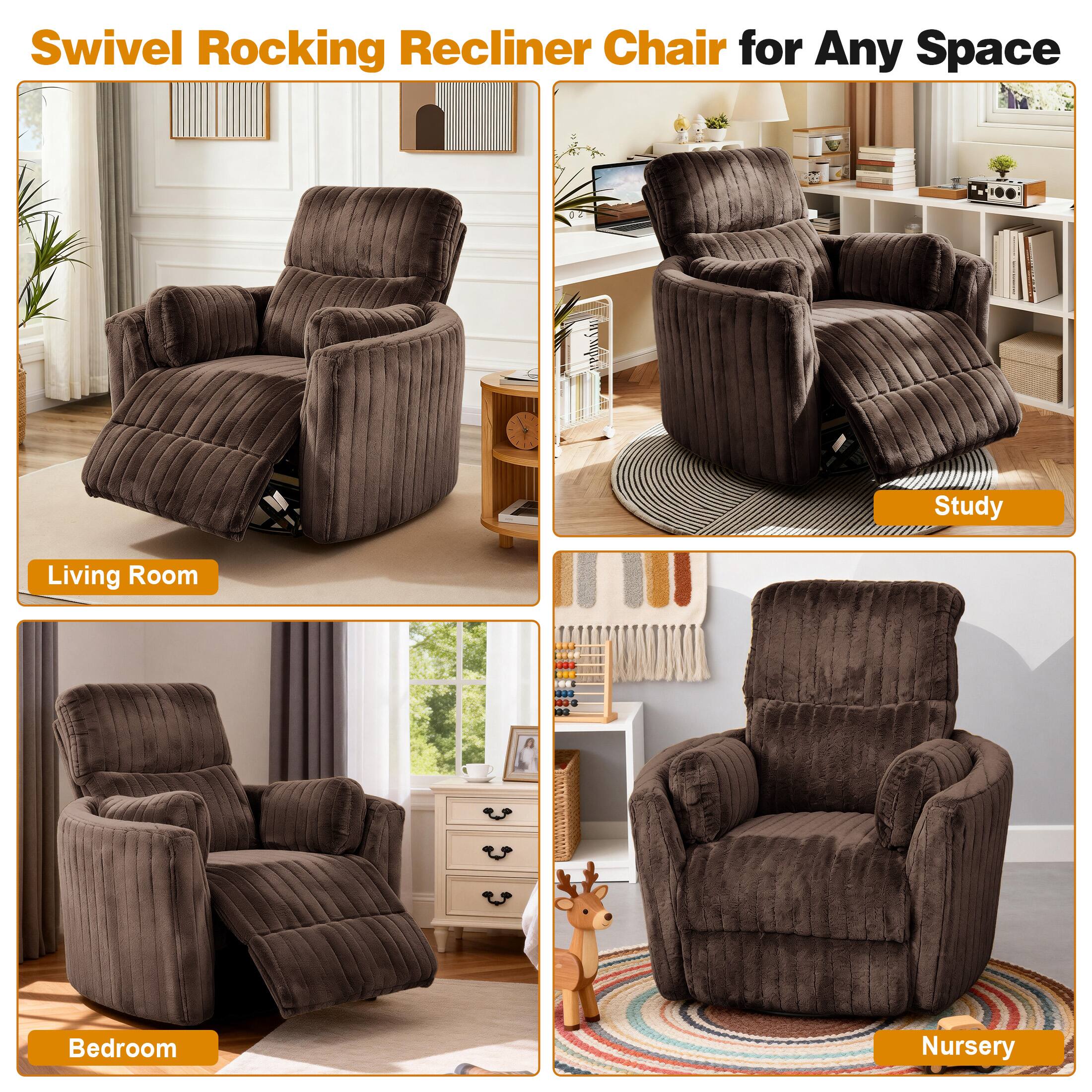 Swivel Rocking Recliner Chair for Any Space

- Living Room
- Study
- Bedroom
- Nursery