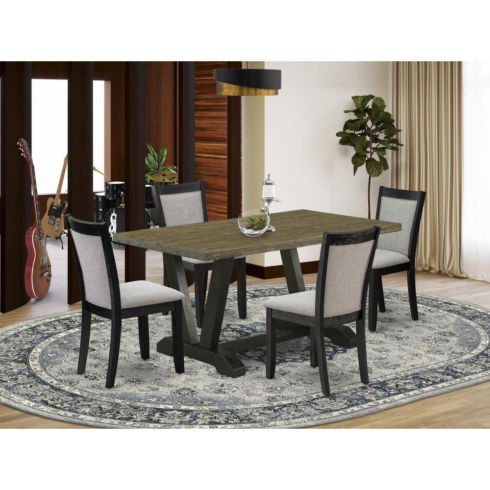 Alt View 3. East West Furniture - V676MZ606-5 5 Piece Kitchen Table Set - Distressed Jacobean Dining Room Table with 4 Shitake Chairs - Wire Brushed - Multi-Color.