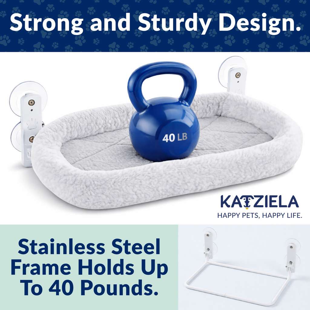 Strong and Sturdy Design.  
40 LB  
KAIZIELA  
HAPPY PETS, HAPPY LIFE.  
Stainless Steel Frame Holds Up To 40 Pounds.