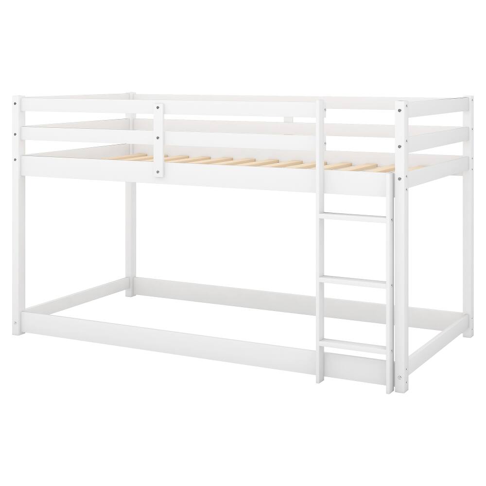 Alt View 4. Loheer - Loheer Twin Over Twin Floor Bunk Bed White Solid Wood Kids Low Bunk Bed with Ladder - White.