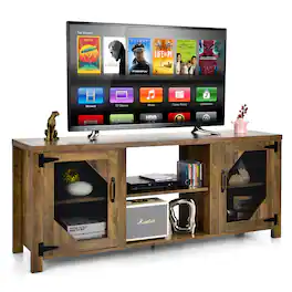 Costway - TV Stand Entertainment Media Center for TVs up to 65'' w/Steel Mesh Doors - Rustic Brown