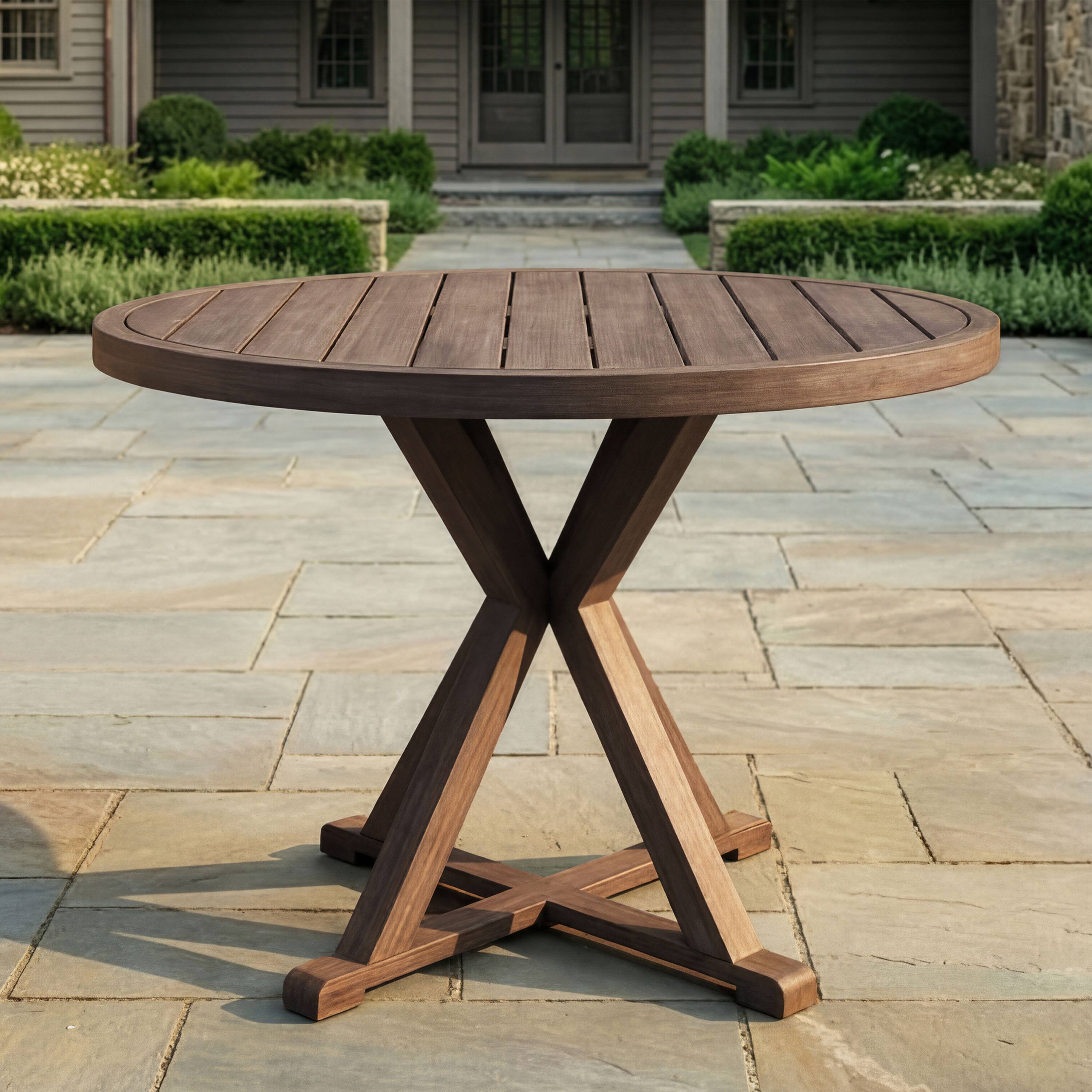 Alt View 1. Martha Stewart - Bedford 36" Round Indoor-Outdoor Trestle Base Patio Table - Brown.