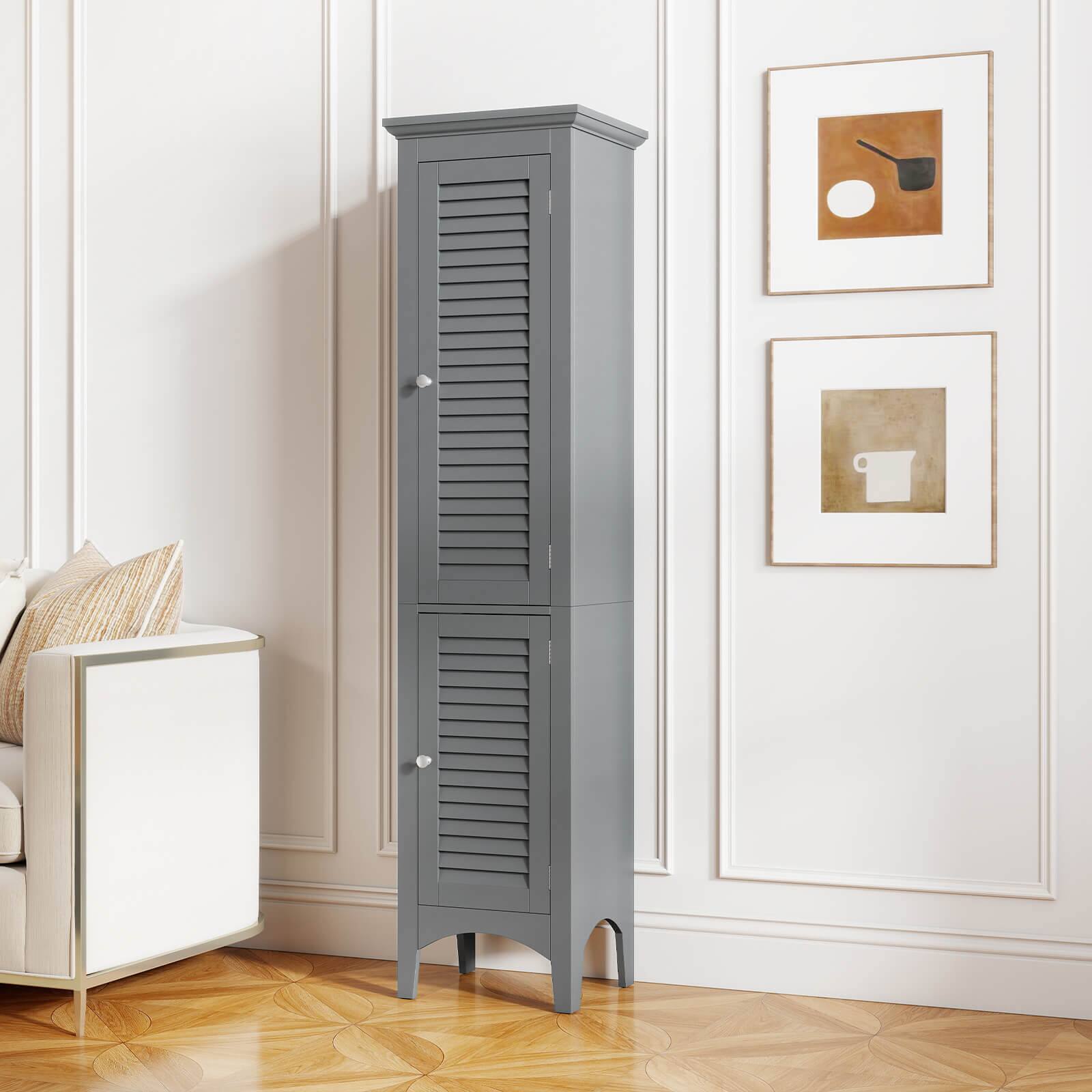 Alt View 4. Costway - Costway 63" Tall Bathroom Cabinet with 2 Louvered Doors & Adjustable Shelf, Elevated Legs - Gray.